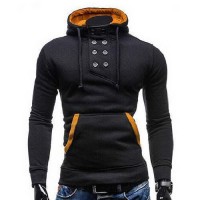 Sweat Hoodie a Capuche Boutons Sportswear Outwear Style Men Homme Fashion Noir